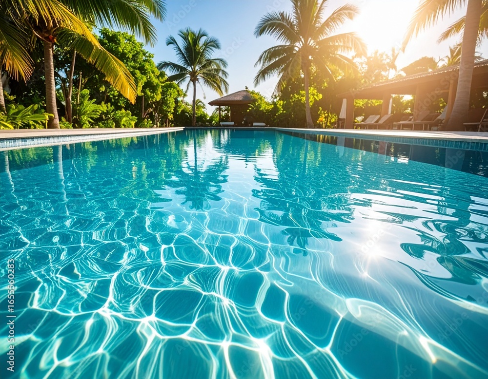 Obraz premium Sparkling Pool in a Tropical Paradise A Summer Vacation Destination