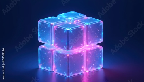 Modern Sci-Fi Blocks Shining with Bright Purple and Cyan Light