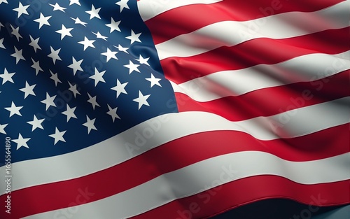Close up America United States flag, military-patriotic symbolizing, studio shot on concrete board background with copy space, US Veterans or Independence day concept. High quality