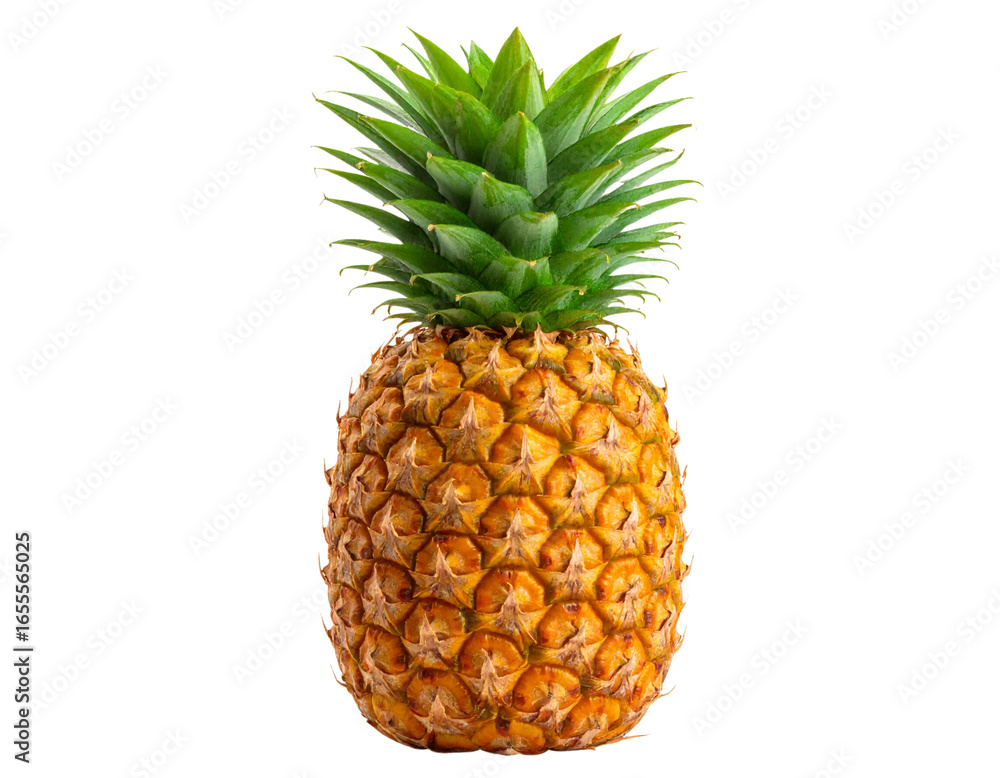 Fototapeta premium Whole Pineapple Front View with Fresh Green Crown, Isolated
