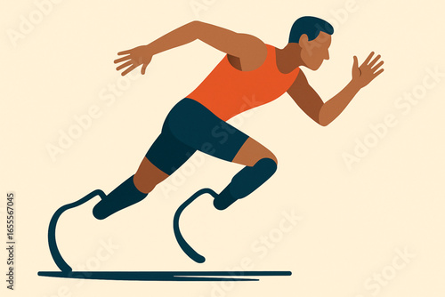 Flat design athlete with prosthetic running blades sprinting vector illustration