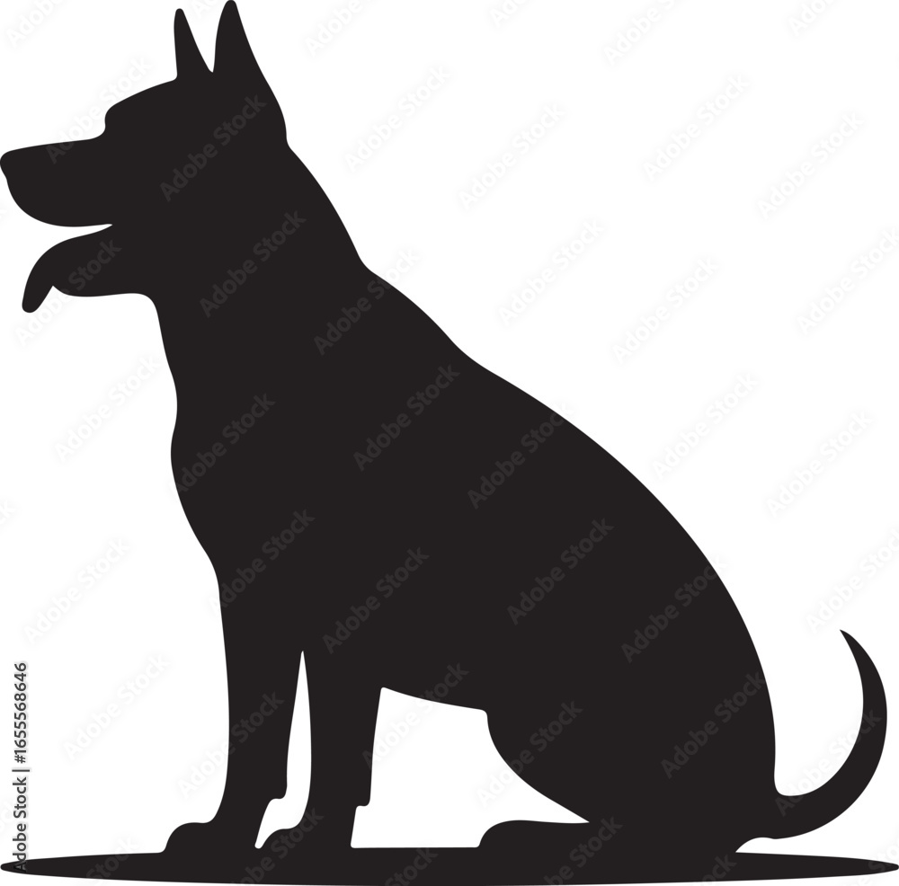 Obraz premium Black silhouette of a sitting dog on a light background with copy space