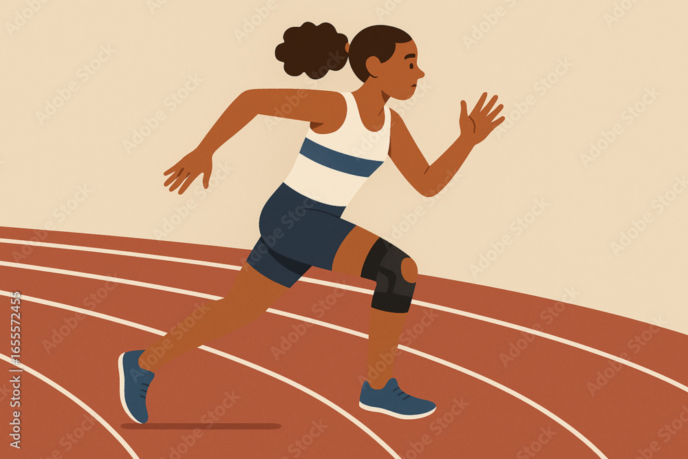 Obraz premium Flat animated track athlete wearing knee brace vector illustration