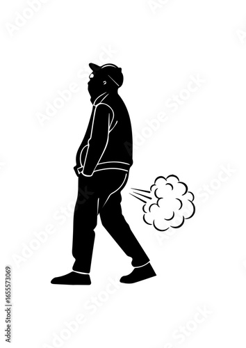 Silhouette of a Man Person farting While Walking