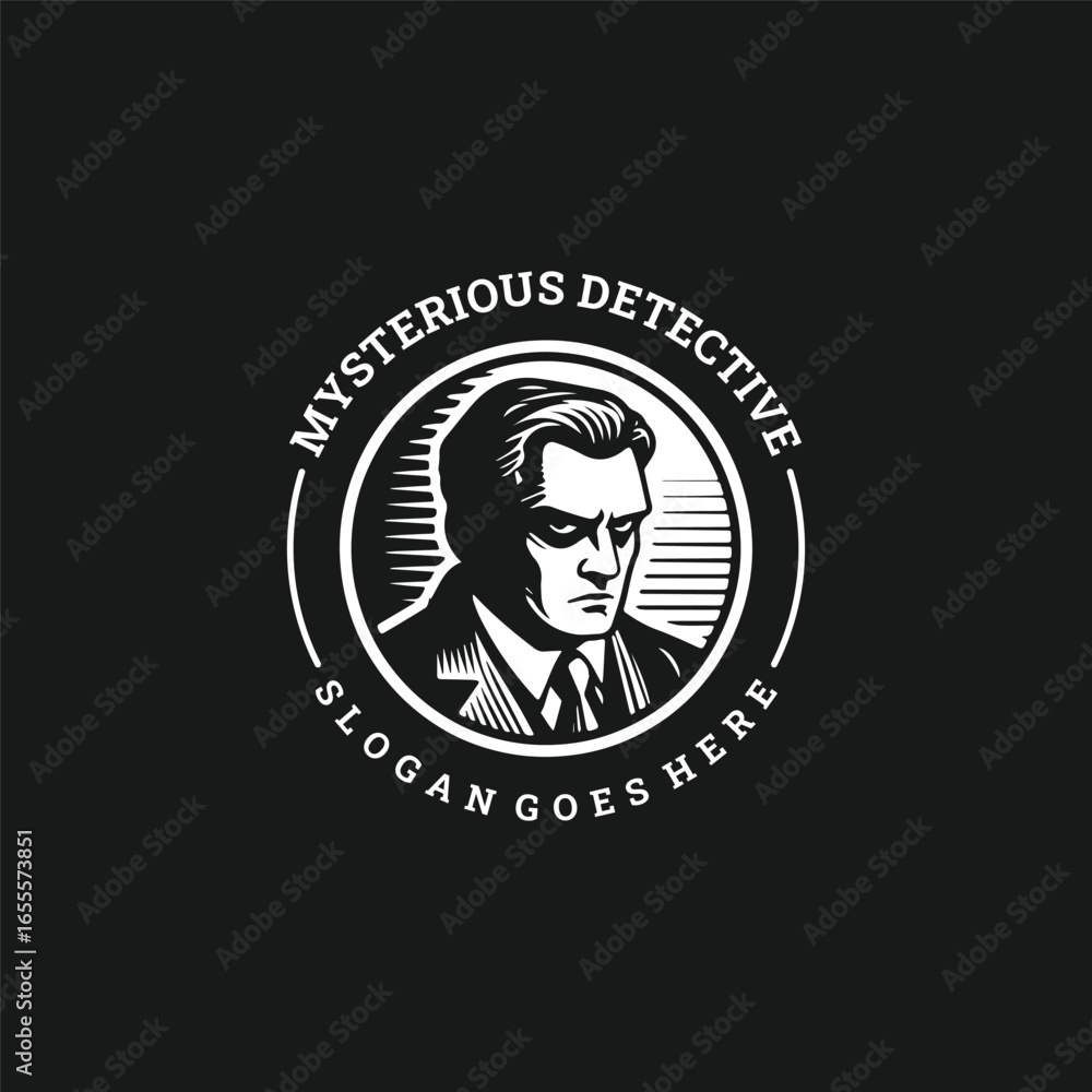 Fototapeta premium Detective logo with vintage mystery charm, symbolizing insight, secrecy, and timeless investigation.