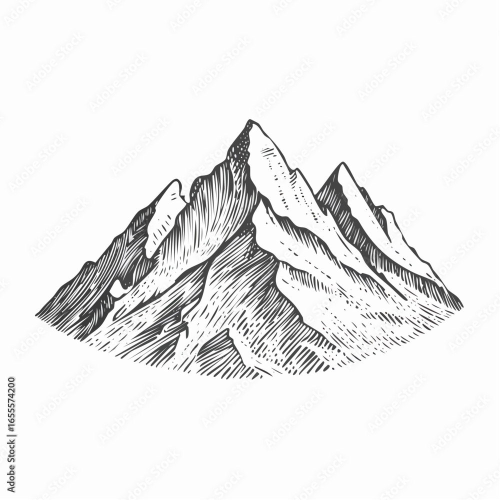 Fototapeta premium Mountains vintage engraving sketch illustration with detailed retro line art of rugged peaks and natural landscapes, perfect for nature themes, travel artwork, vintage geography prints, outdoor 