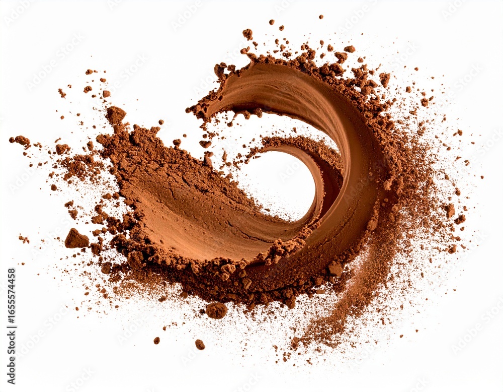Fototapeta premium A dynamic splash of cocoa powder forming a beautiful spiral.