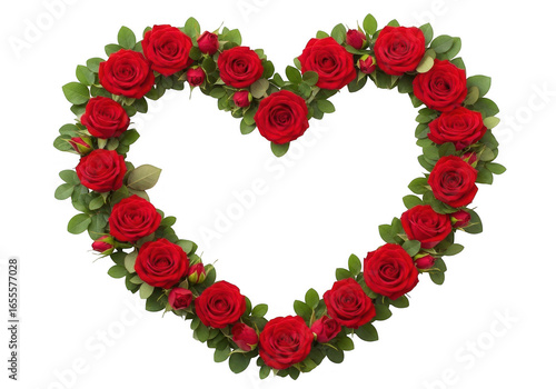 Red rose heart shape floral arrangement isolated on transparent background