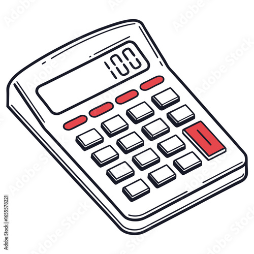Illustration of a calculator displaying the number 100, isolated on white background, suitable for financial or mathematical themes