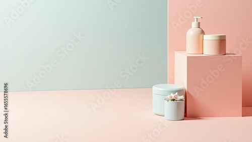 Wallpaper Mural Pastel-toned cosmetic display against a backdrop of muted colors. Torontodigital.ca