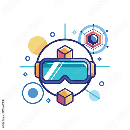 Virtual reality goggles with abstract geometric elements