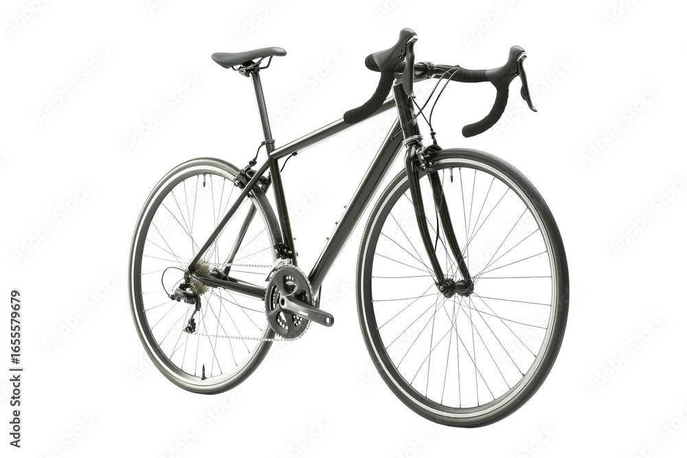 Fototapeta premium Black road bicycle side view on white 