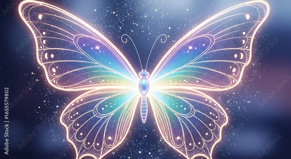 custom made wallpaper toronto digitalA beautiful, glowing butterfly with vibrant rainbow-colored wings, surrounded by a magical, sparkling aura.