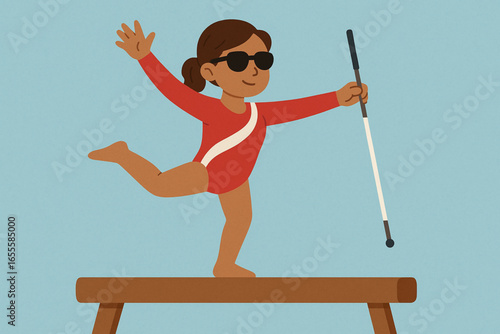 Flat animated para-cyclist racing track vector illustration