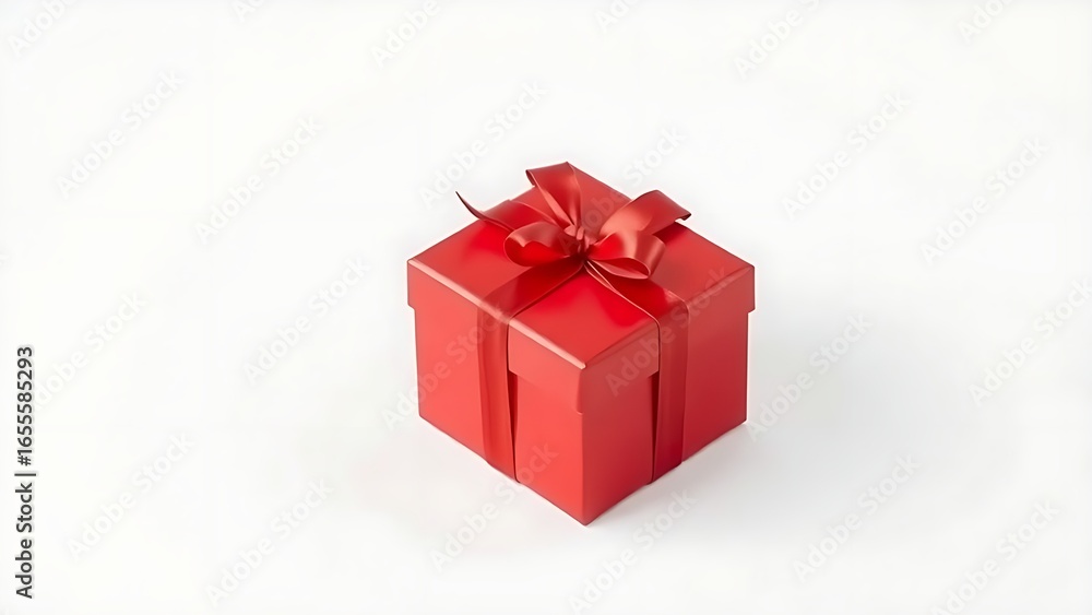 Fototapeta premium A red gift box with a ribbon, elegantly placed on a white surface.