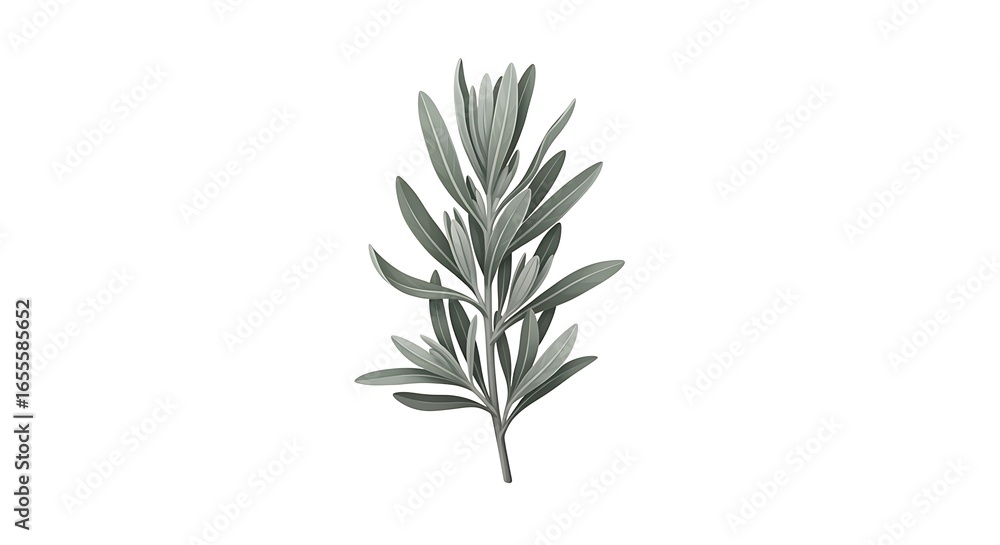 Fototapeta premium Minimalist Botanical Illustration of a Single Plant Sprig in Grayscale, Elegant Nature Element on White Background for Design and Organic Concepts