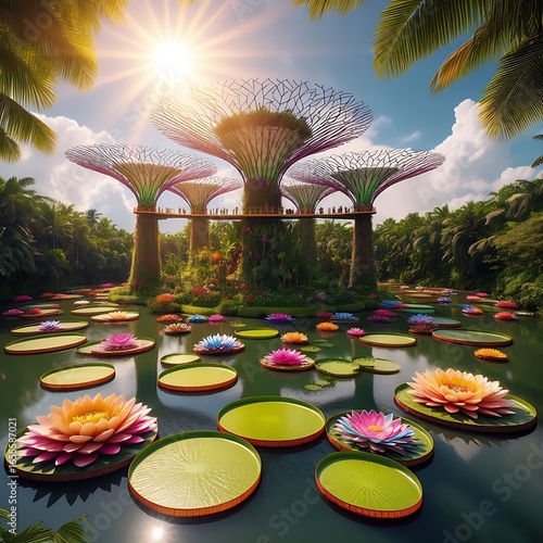 tropical garden with flowers