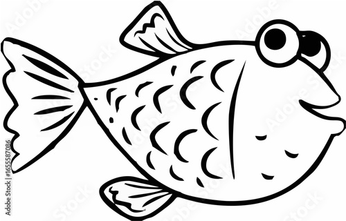 Cartoon Fish Line Drawing Vec...