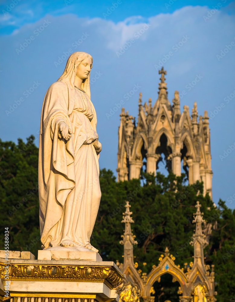 Fototapeta premium Statue of Mary, Gothic architecture