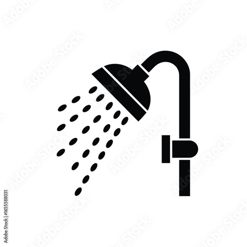 Black shower head with water droplets falling on a white background vector
