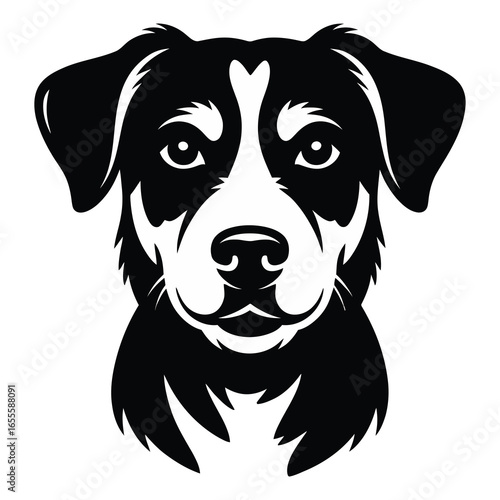 Detailed Black and White Vector Illustration of a Bernese Mountain Dog Head Isolated on White Background Suitable for Pet Lovers and Graphic Designers