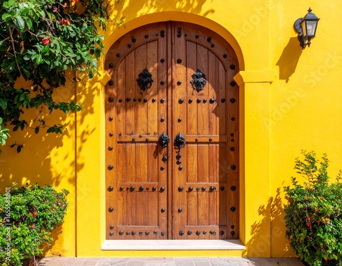 Yellow Wall with Wood Door