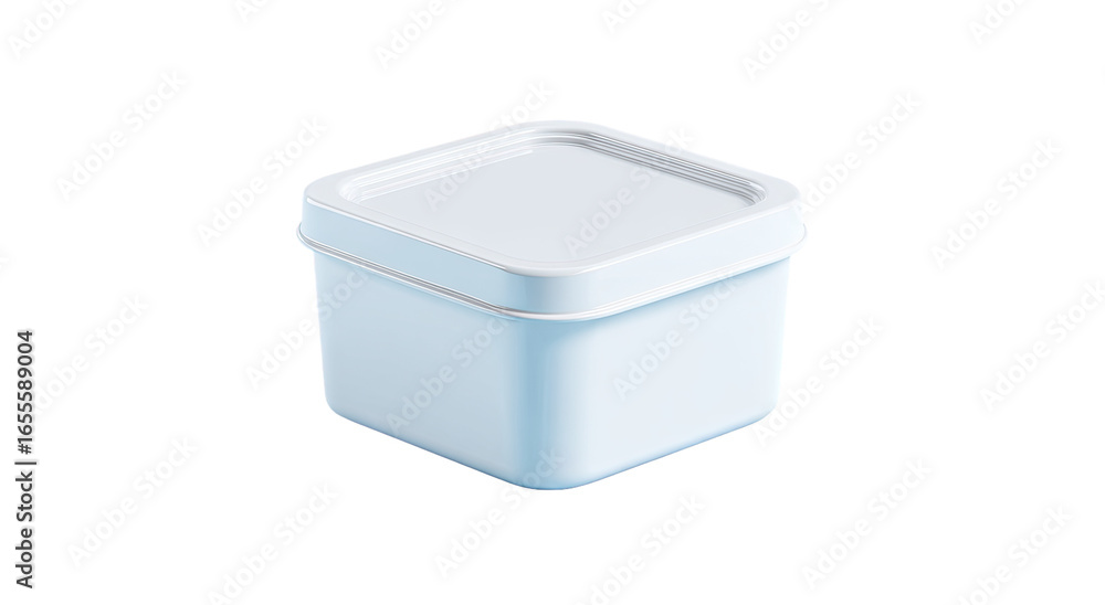 Square, light-blue plastic container with a lid Square, light-blue plastic container with a lid