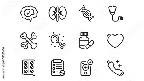 Modern medical and healthcare icon collection for professional use