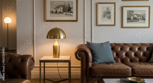 Interior view of a luxurious living room with leather sofa