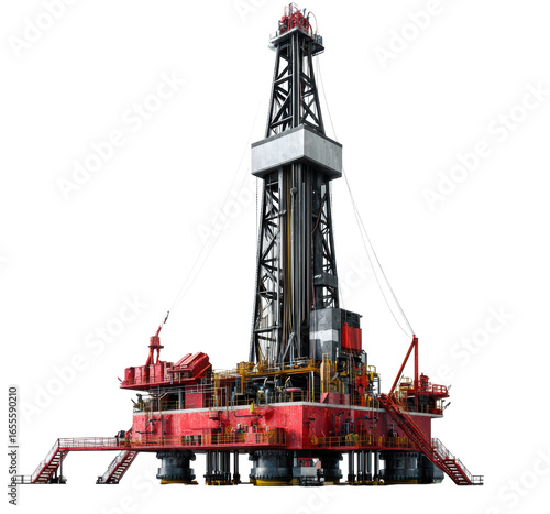 Oil drilling platform with red base components  
