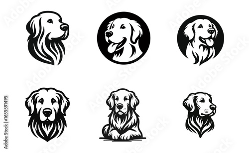 Golden Retriever Dog Breed Head Vector Silhouette Set