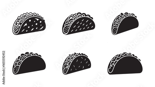 Vibrant taco illustration with mexican food elements. vector set of taco