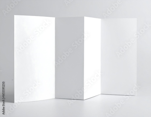 Tri-fold brochure mockup; blank, white paper; clean, simple design