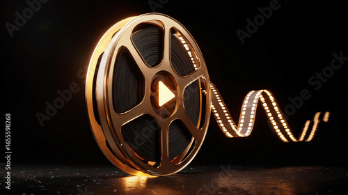 film reel unraveling into streaming play button icon made of pixels creative metaphor illustration concept scene visual for commercial design use high detail quality stock image illustration concept