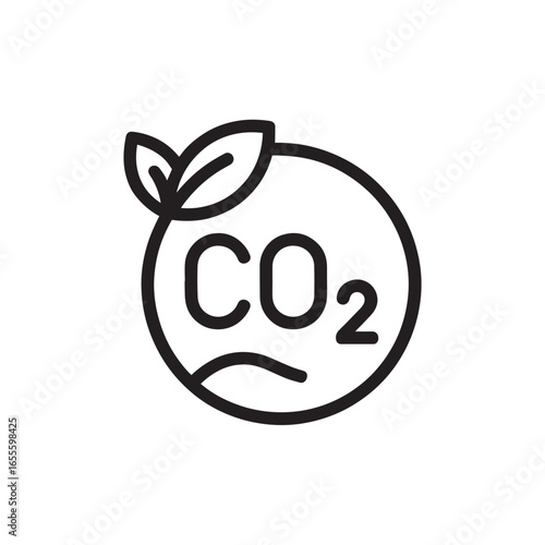 CO2 eco symbol icon with leaf in black outline style for carbon awareness  
