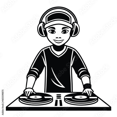 Energetic DJ Silhouette Illustration in Action