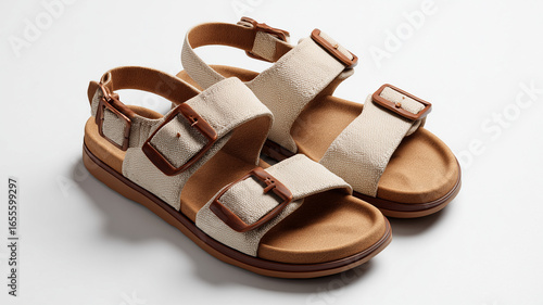 Brown sandals on white background