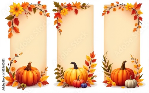 Bundle of autumn harvest festival banners with harvest symbols,leaves and floral element.Harvest fest design perfect for prints,flyers,banners,invitations and more.Vector autumn illustration.