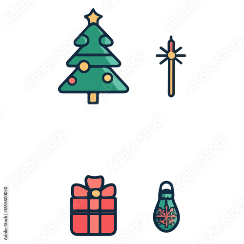christmas, festival, vector, transparent background, xmas, icon, celebration, winter, surprise, pattern, merry, season, icons, christmas set