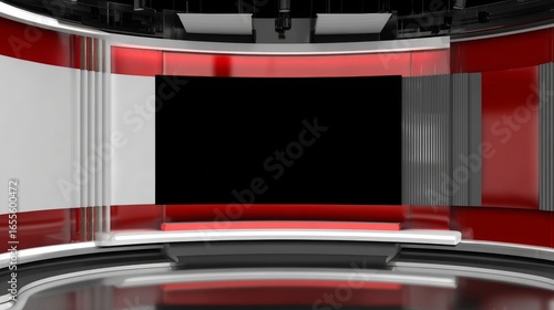 Tv studio. Red Studio. Red backdrop. News studio. News room. The perfect backdrop for any green screen or chroma key video or photo production. Breaking news. 3d rendering.