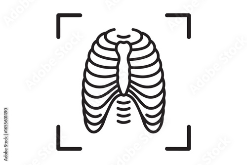 Minimalist rib cage icon with a medical scan frame in black outline style ideal for healthcare and anatomy illustrations  
