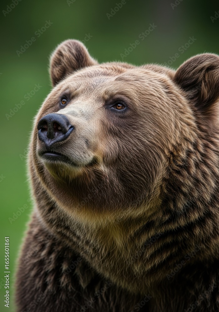 Fototapeta premium Brown Bear Standing in Green Forest Natural Habitat