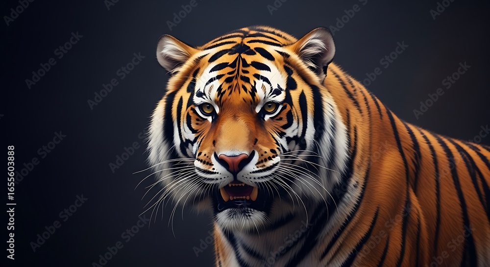 Fototapeta premium Tiger Portrait with Open Mouth on Dark Background