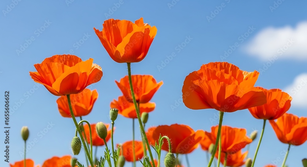 Fototapeta premium Orange Flowers Blooming Against Clear Sky Landscape