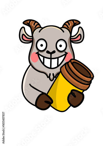 Illustration of a goat with a takeaway coffee