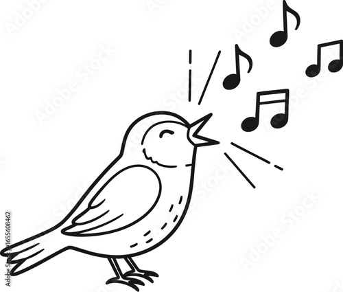 Bird singing music notes vector illustration drawing art