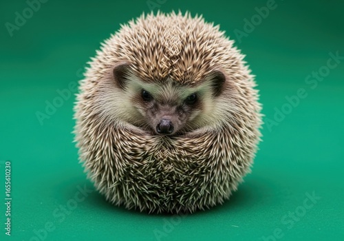 Hedgehog with Small Animal Face and Spiny Body Sitting on Green Background