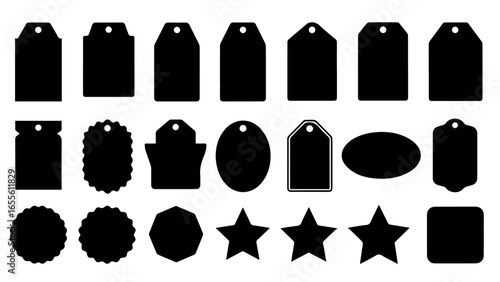 Assorted stylish label tags for product pricing and sale promotions, ideal for modern e-commerce and retail