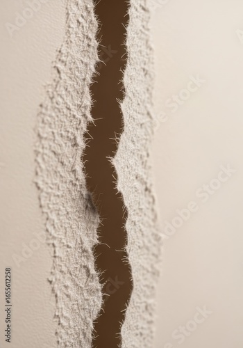 Wallpaper Mural Close-up of Torn Beige Textured Fabric with Frayed Edges on Neutral Background Torontodigital.ca