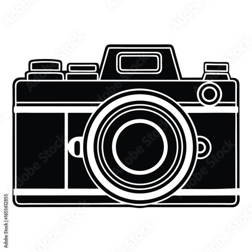 Film Camera Icon in Black Silhouette Style